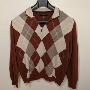 Tasso Elba 1/2 Zip Sweater Shirt Argyle XL